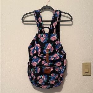 Victoria's Secret Black Backpack with Pink & Blue Floral Print